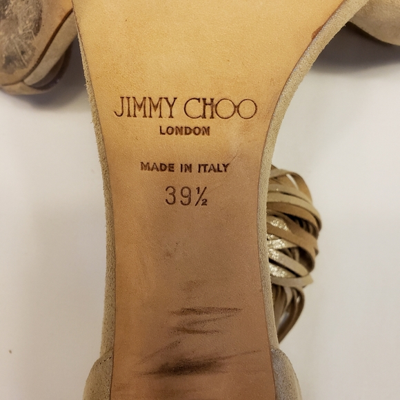 Jimmy Choo Metallic Strappy Heels with Tassels - Picture 10 of 15